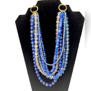 25. Ann Taylor Loft  gold tone blue beaded 6 layer statement necklace